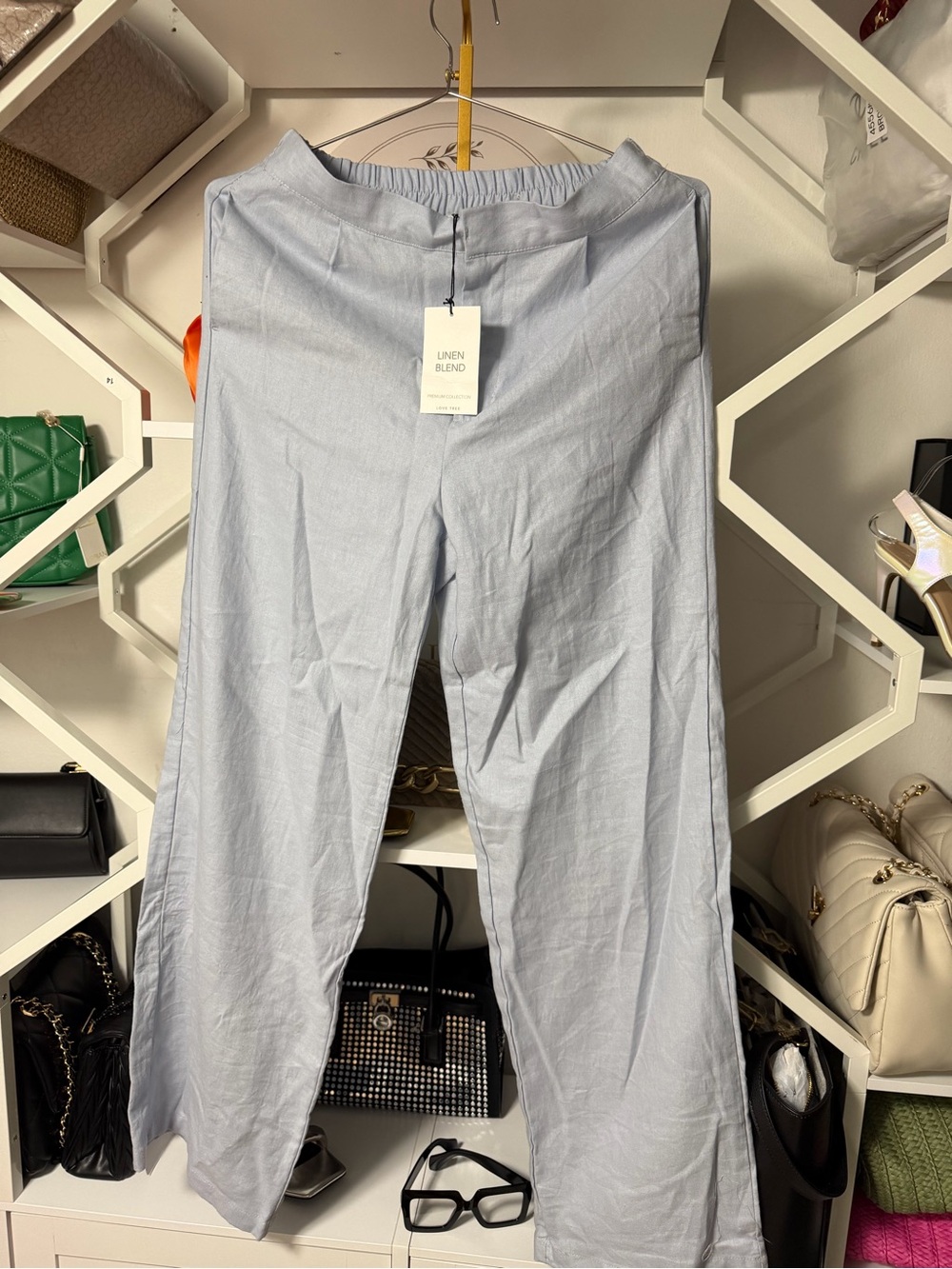 Love Tree Light Blue Linen-Blend Wide Leg Pants